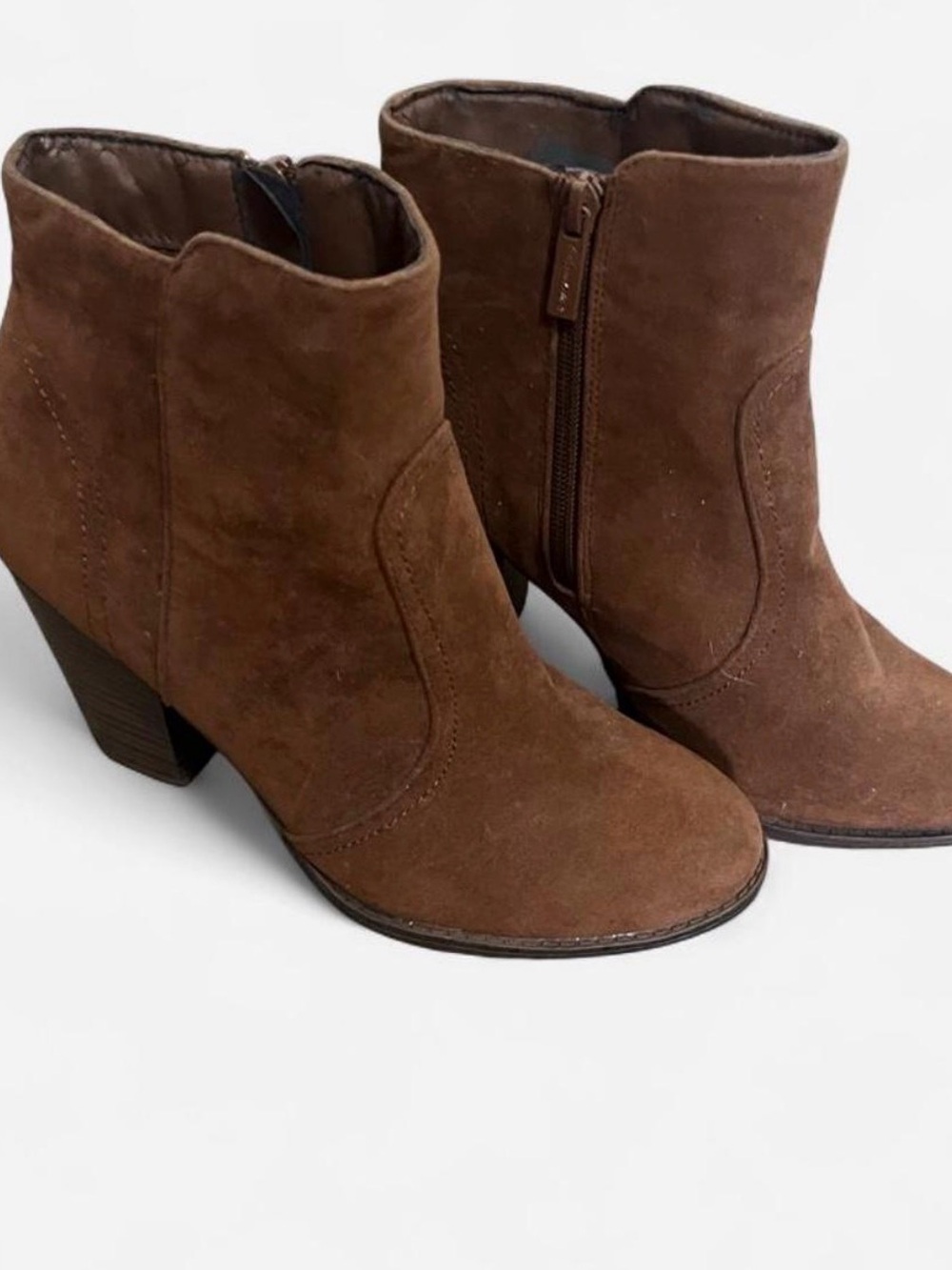 Breckelles Brown Suede Ankle Booties with Side Zip